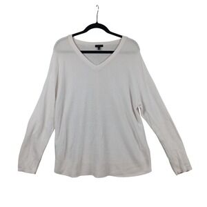 Talbots Womens XL V Neck Long Sleeve‎ Sweater White Cotton Blend
